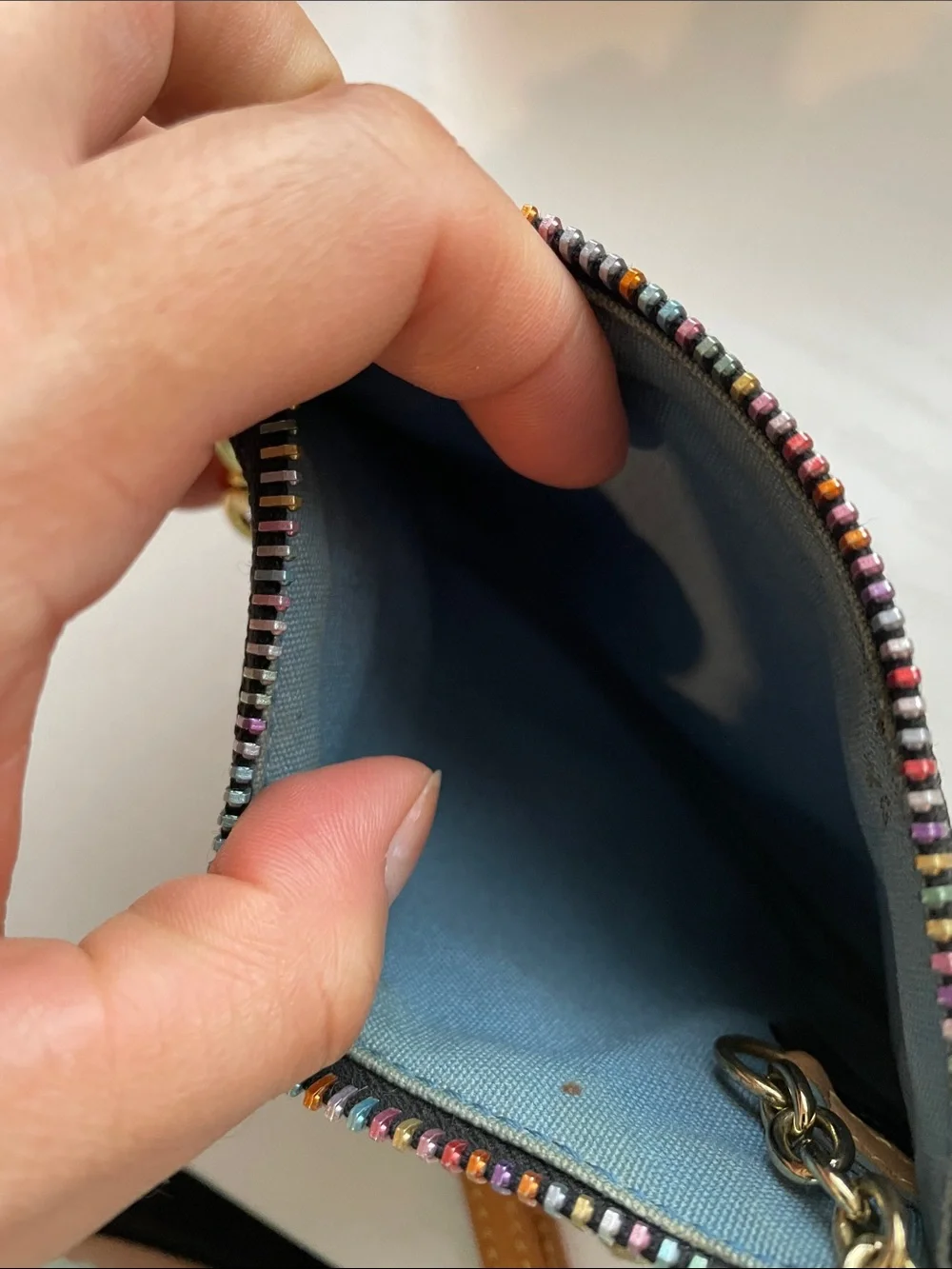 Dooney & Bourke Black Multicolor DB Logo Wristlet with Tan Strap